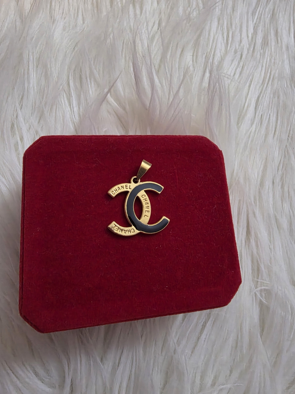 Black and Gold CC Enamel Pendant Necklace